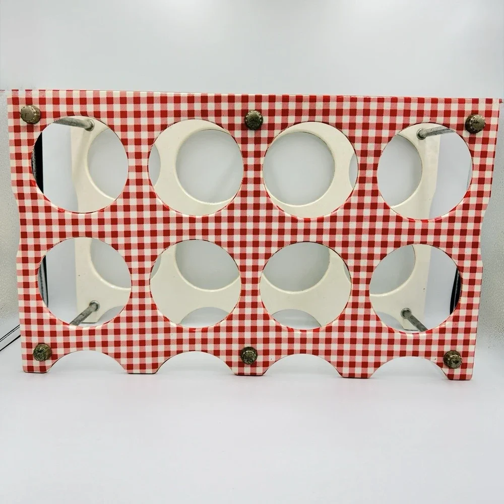 VTG Red Gingham Wine Rack Picnic Cottagecore‎ Retro Kitchen Bar Decor Holder